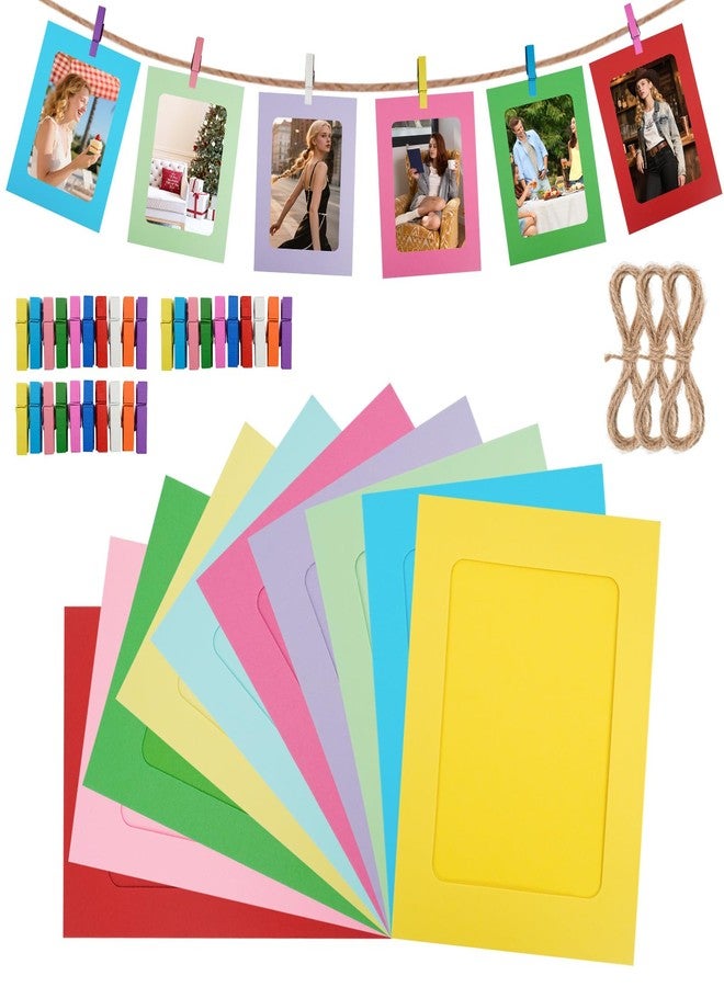 Jaarssho 4x6 Picture Frame Bulk 30 Pack Colorful, DIY Hanging Photo Banner Kit with Clips and Twine String, Wall Picture Display for Graduation Party, Paper Frames Set for Home Office - Image 1